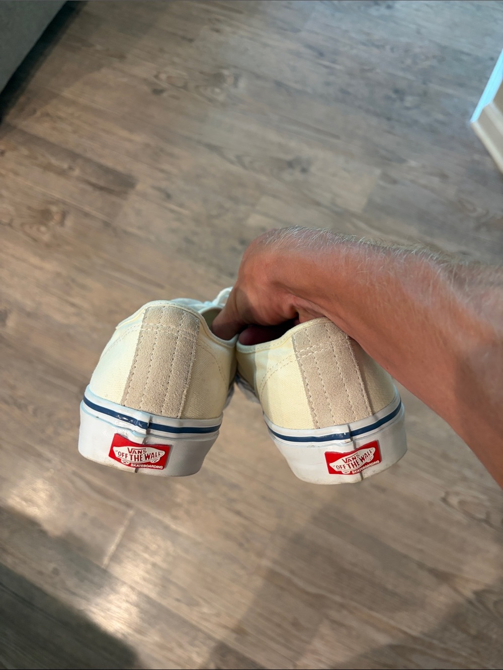 Vans Low-Top Canvas Sneakers in Off-White with Blue Stripe - Picture 3 of 4